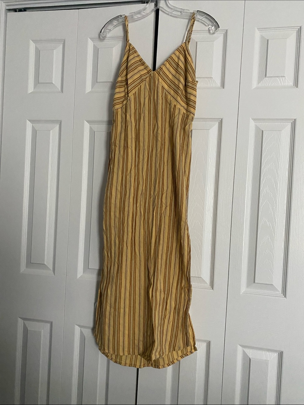 Amuse Society Yellow and Brown Striped Midi Dress